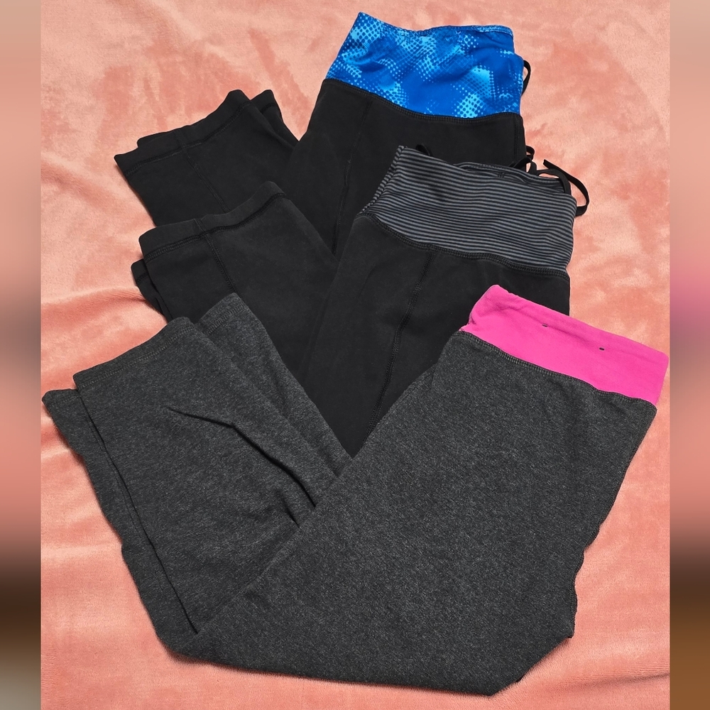 Set of 3 - Black and Gray Leggings with Colorful Waistbands